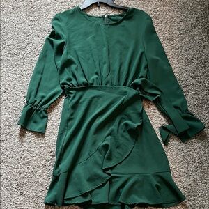 Women’s long sleeve mini dress faux-wrap